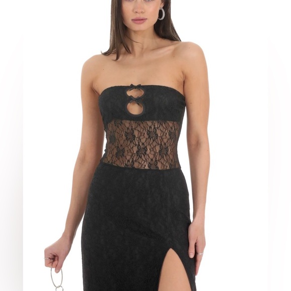 NEW - Lucy In the Sky Lace Cutout Strapless Maxi Dress in Black - Size Small - Picture 4 of 11